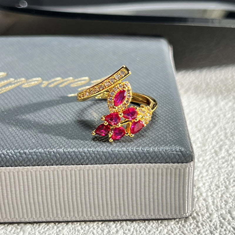 French Rose Zircon Light Luxury High-grade Ring