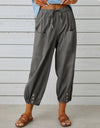 Loose High Waist Button Cotton And Linen Trousers Cropped Pants Wide Leg Women's Pants