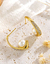 Fashion Stainless Steel Rhinestone Pearl Earrings