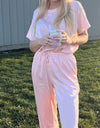 Women's Satin Silky Pajamas Short-sleeved Shirt Long Pajama Pants Suit