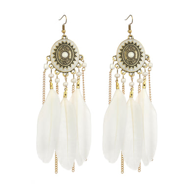 Vintage White Feather Tassel Earrings