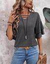 Women's V-neck Flounce Fashion T-shirt