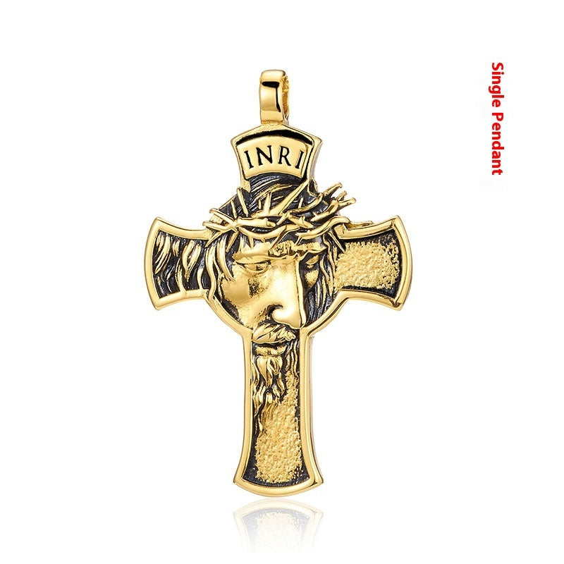 Stainless Steel Cross Shelf Head Pendant Necklace Personality Retro Men