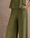 Vibrant Solid Color Casual Pants Set - V Neck Sleeveless Tank Top, Wide Leg Pants With Pocket, Polyester Fabric, Machine Washable - Perfect For Summer, All Season Wear