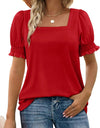 Spring And Summer New Fashion Simple U-neck Petal Sleeve Loose T-shirt