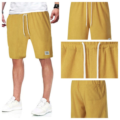Pure Color Tied Sports Pants Corduroy Simple Shorts