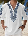 Stand Collar Long Sleeve Beach Casual Shirt Men