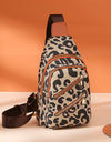 Leopard Print Sling Chest Bag With Headphone Jack Crossbody Backpack Shoulder Bag Women