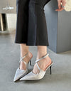 Elegant Pointed Toe Spring And Summer Light Satin Sandals Cross Strap Kitten Women's High Heels