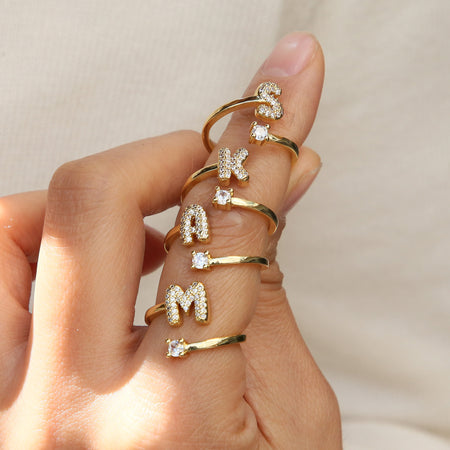 Cute 26 English Letters Open Adjustable Personality Ring