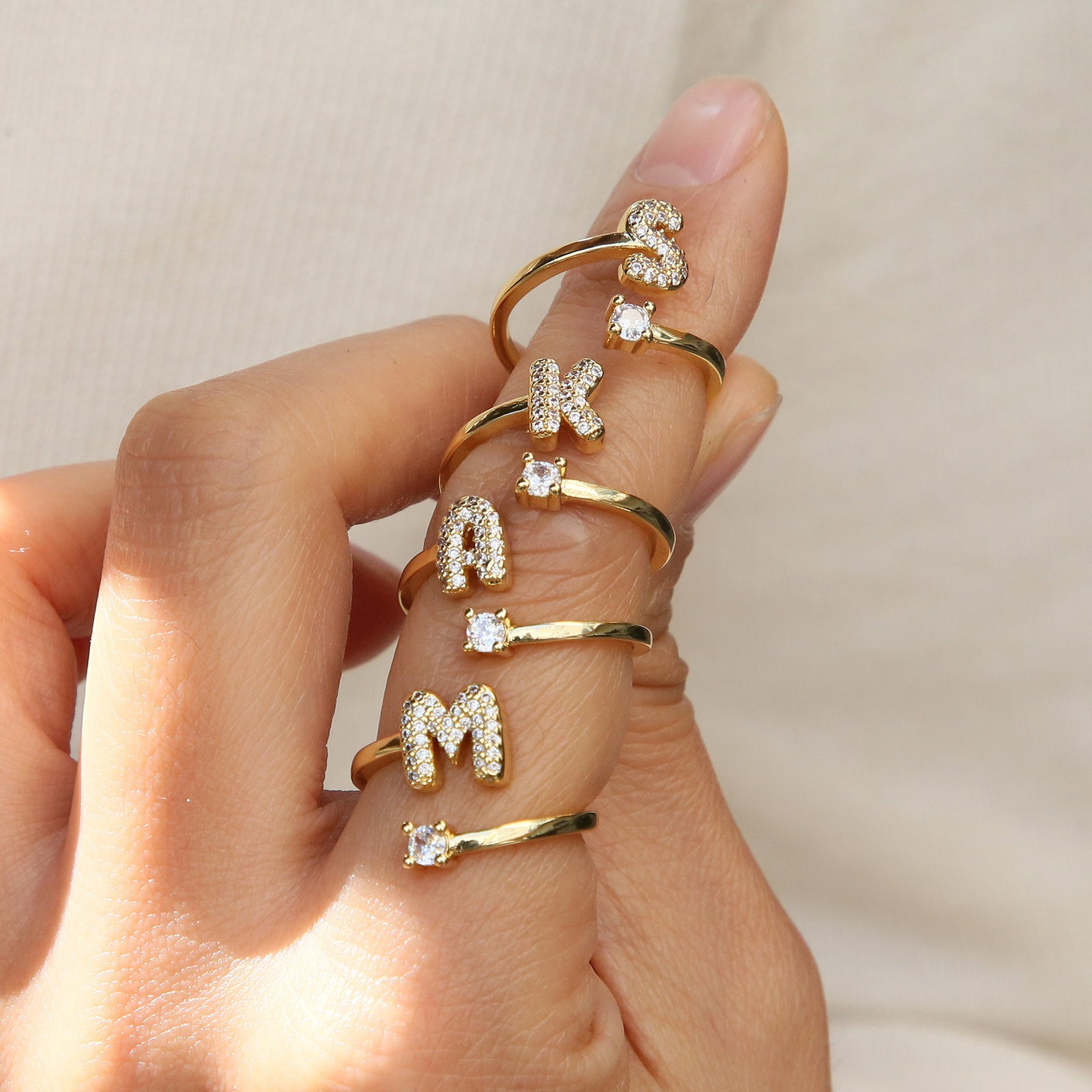 Cute 26 English Letters Open Adjustable Personality Ring