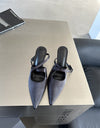 Elegant Pointed Toe Spring And Summer Light Satin Sandals Cross Strap Kitten Women's High Heels