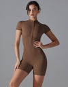 Summer Zipper Short-sleeved Shorts Jumpsuit Yoga Fitness Dance Slim Sports Bodysuit Women Sports Clothing