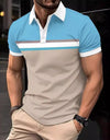 Color Stitching Turnover Neck Button Short Sleeve T-shirt
