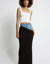 Fashion Black Panel Denim Skirt