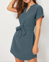 V-neck Short Sleeve Dress With Belt Summer Fashion Bowknot Dresses For Women Clothing