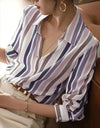 Color Blocking Temperament Striped Shirt For Women