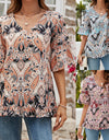 V-neck Printed T-shirt Casual Bell Sleeve Top