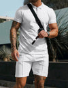 Men's Short Sleeve Shorts Casual Suit Summer Waffle Solid Color Casual Loose Lapels T-shirt Suit Men