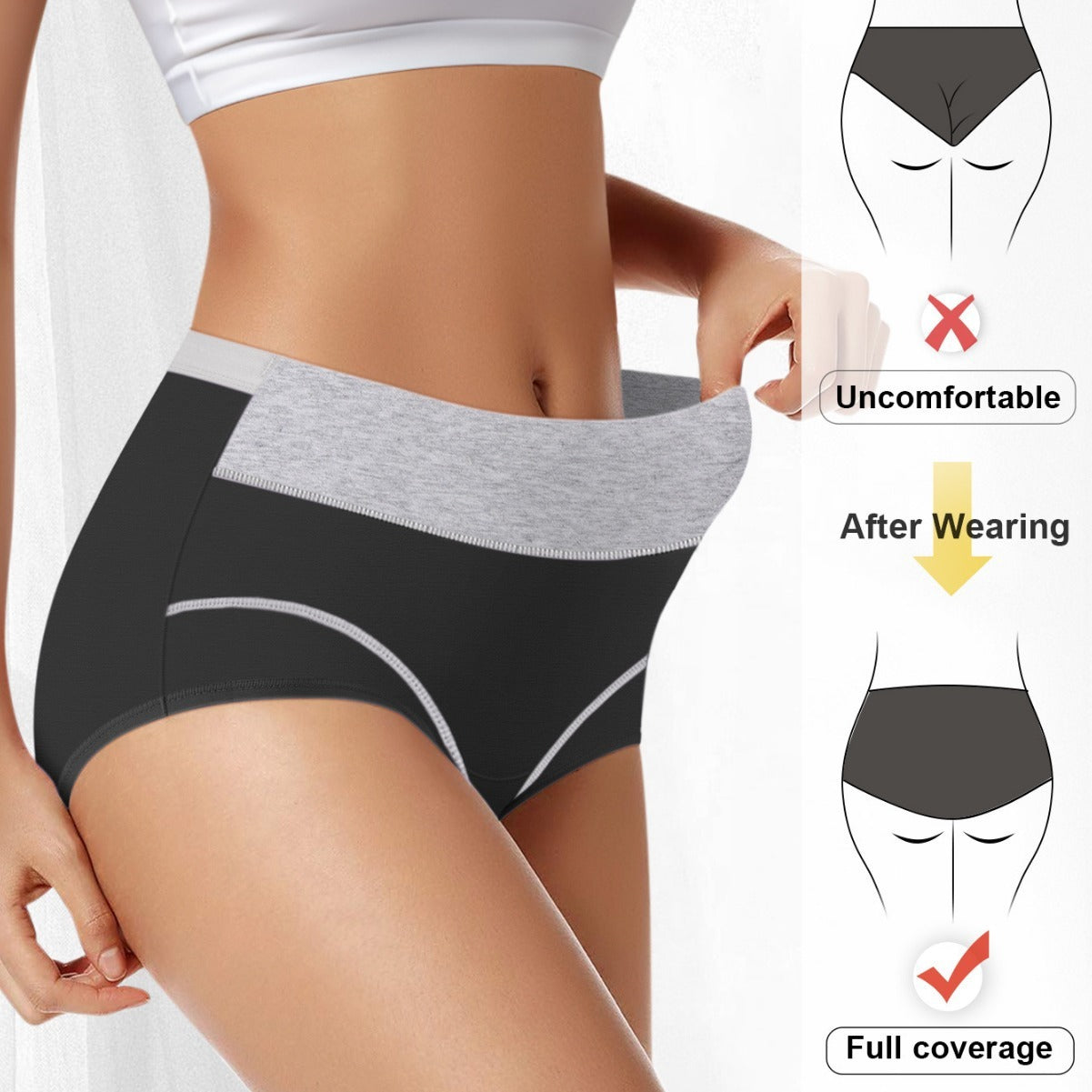 Women's Colour Clash High Waisted Tummy Tuck Hip Lifting Breathable Panties