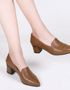 Soft Leather Low-cut Soft Leather Pointed Toe Thick Heel Leather Shoes