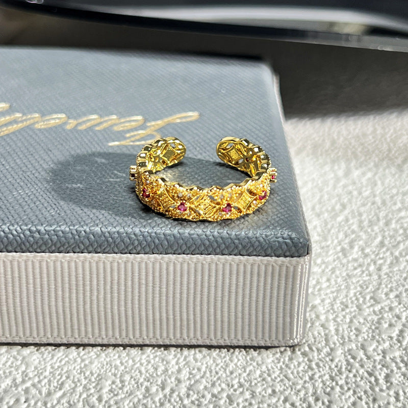 French Rose Zircon Light Luxury High-grade Ring