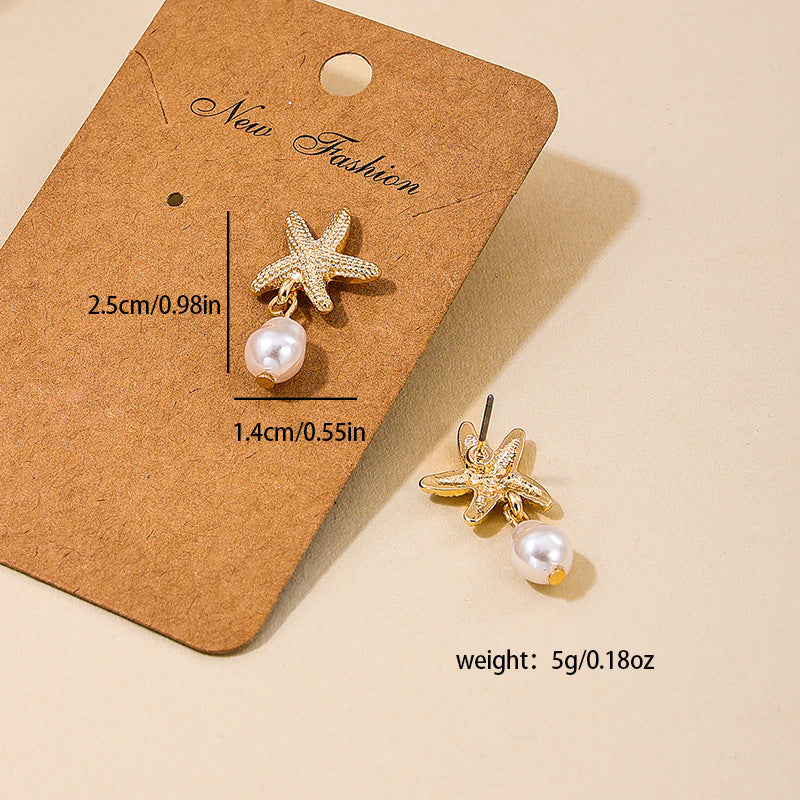 Metal Starfish Pearl Tassel Women's Earrings