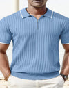 Striped Casual Stand Collar Shirt Solid Color Short Sleeve Top