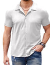 Casual Collar Short Sleeve  Polo Shirt With Button Men's Cotton Blend Shirt