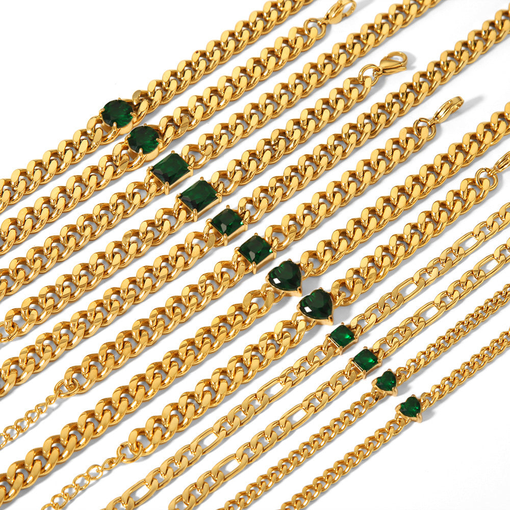 European And American 18K Gold-plated Inlaid Zircon Light Luxury Non-fading Stainless Steel Bracelet Necklace