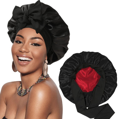 Double-layer Satin Ribbon Round Cap Bow Artificial Silk Beauty Hair Care Wide-brimmed Hat