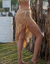 European And American Women's See Through Hollow Knitted Skirt With Slanted Fringe Beach